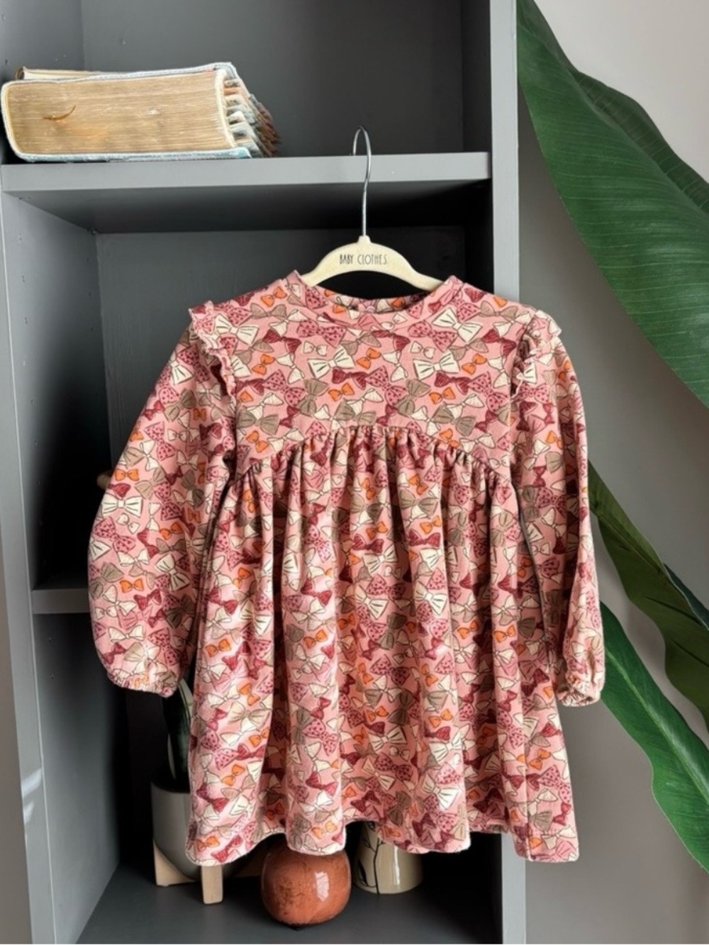 mayoral bow print babydoll longsleeve dress for baby